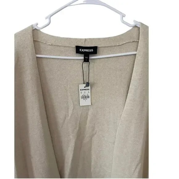 Express Knit Cardigan Duster Long Sleeve Open Front Cream Size Large - NWT - Picture 6 of 9